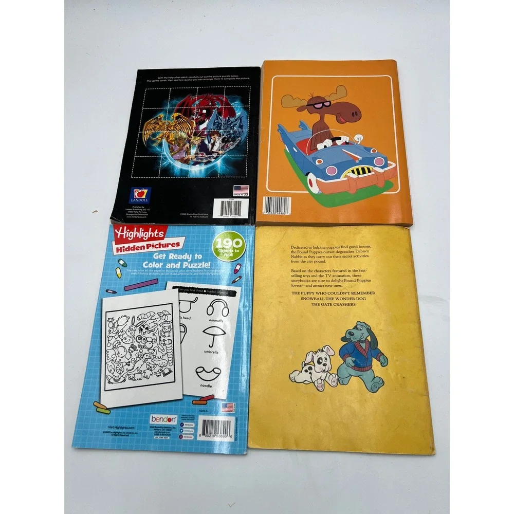 Vintage Activity Book Lot Yu-Gi-Oh Bullwinkle Pound Puppies Highlights‎